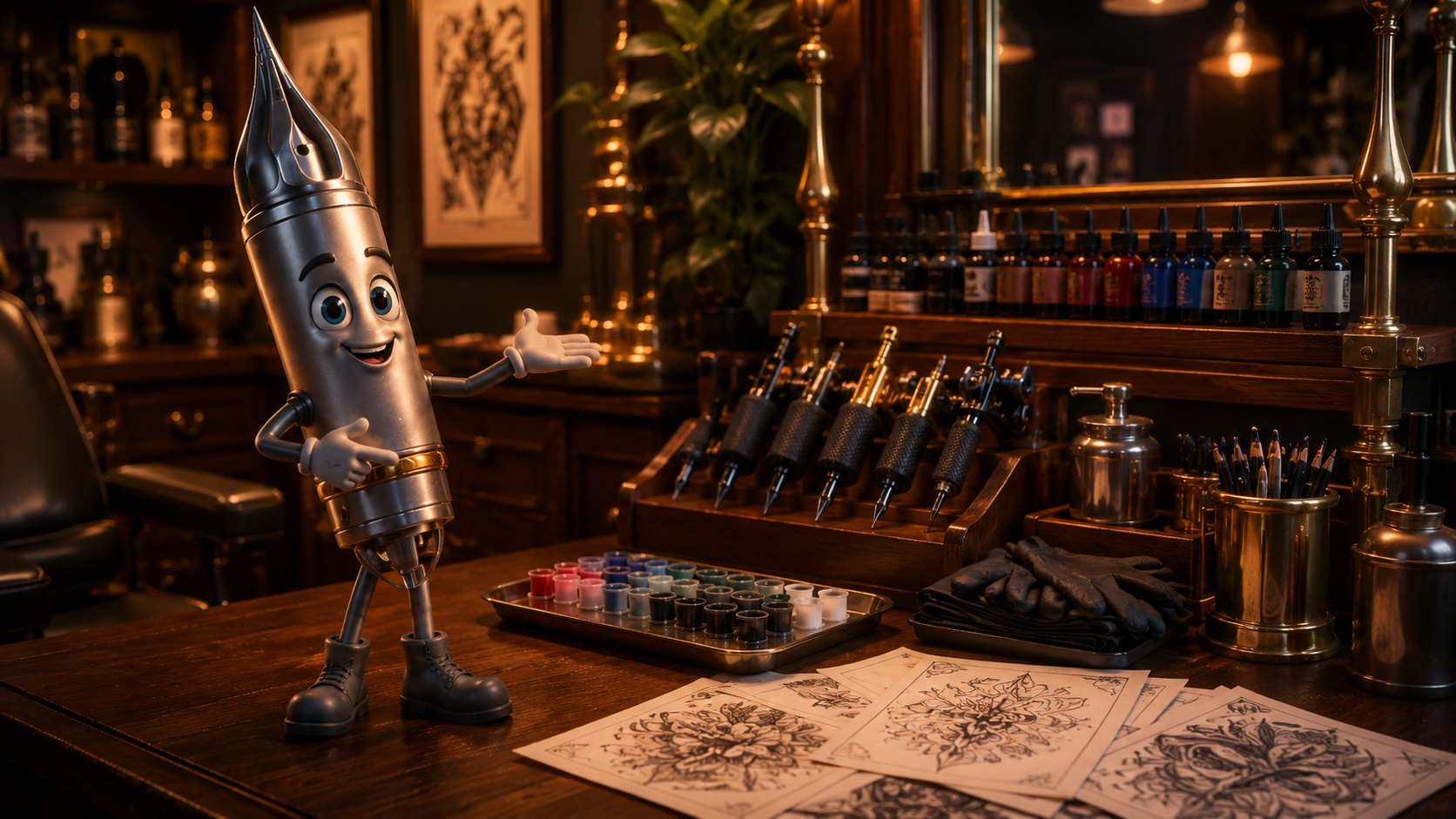 Ned, the Tattoo Needle as a friendly aftercare guide
